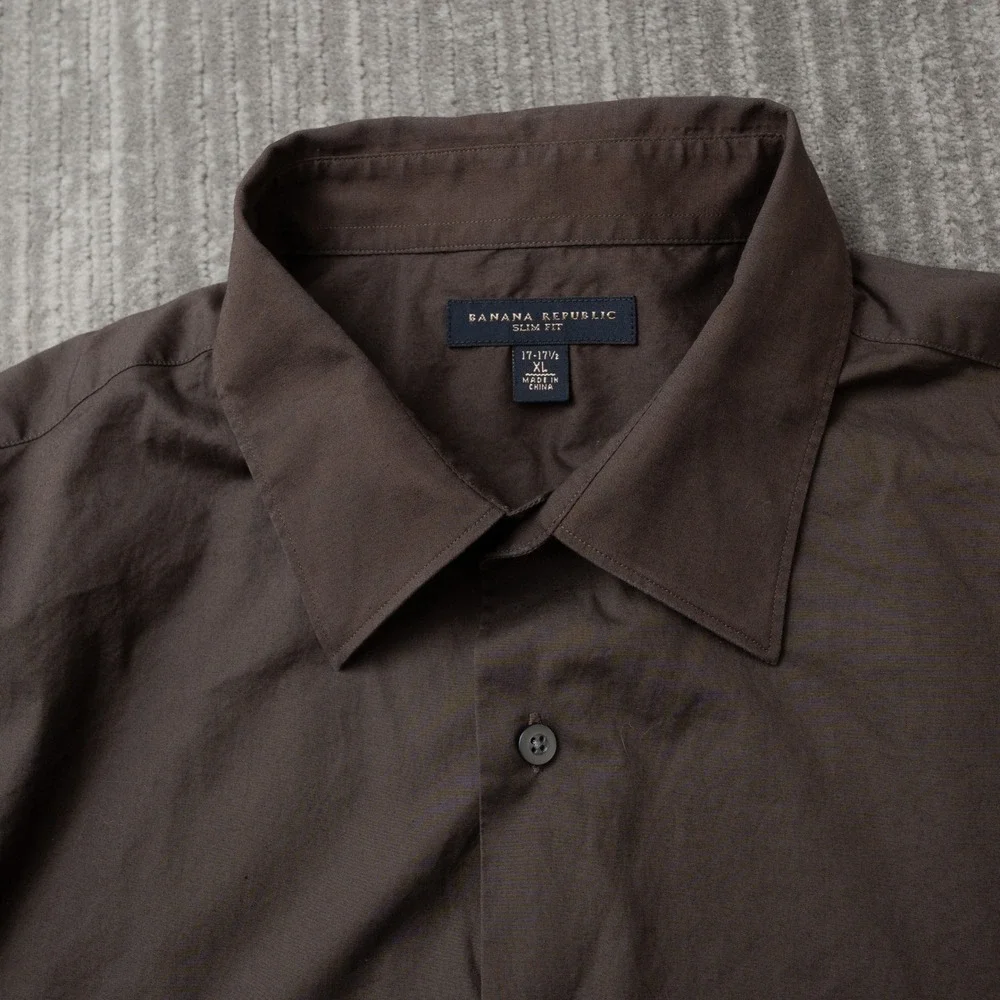 Banana Republic Button UP Shirt Mens XL Brown Cotton Slim Fit Long Sleeve